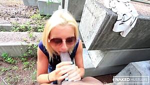 Short hair blonde wife deepthroats black lover's monster cock at train then car fuck!