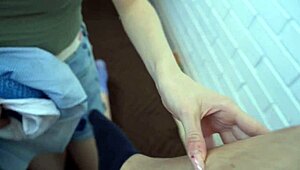 brunette teen kneels sucking cock balls deep homemade