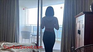 Cute petite French babe toys her shaved asshole with dildo