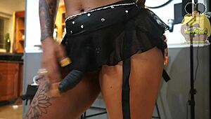 honeydipped straps skinny ebony bends her over for doggystyle pussy lick