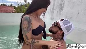 Brazilian beach babe's pussy pounded hard doggystyle creampie