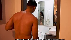 Muscular latina stepsis shakes huge tits big ass after bro steals towel in shower prank