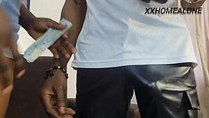 sexy delivery girl in miniskirt fucked hard with huge dildo squirting pussy domination!