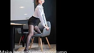 Asian cosplay office jerk off challenge cum contest part 1