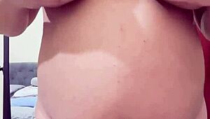 Pregnant Arab stepmom strips webcam teasing hairy pussy for hard fuck