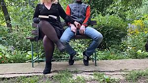 curvy stepmom in pantyhose heels flashes legs outdoors handjob hairy bbw pussy public flashing dirty roleplay not son satisfaction!