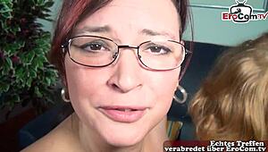 GERMAN MATURE SWINGER WIFE CASTS FFM THREESOME WITH BIG TITS NEIGHBOR!