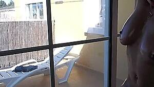 crazy oiled busty milf wife rubs huge tits non-stop to wild orgasms