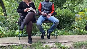 curvy stepmom in pantyhose heels flashes legs outdoors handjob hairy bbw pussy public flashing dirty roleplay not son satisfaction!