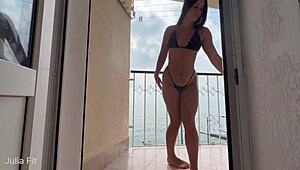 athletic brunette wife anal fucked doggystyle with creampie finish