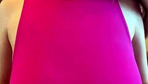 stepmother pulls down top to suck her own big milky natural tits hungrily 