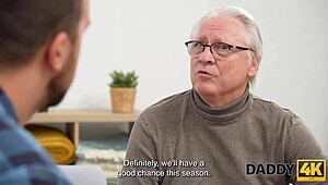 Hey young blonde's shaved pussy tempts old uncle in cuckold watch session