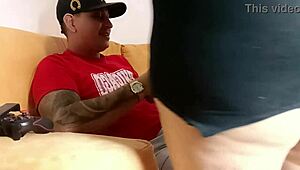 walked in on horny stepson jerking cock to phone porn, milked his hot load part 1