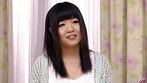 uncensored jav petite japanese teen 18+ masturbates hairy pussy to orgasm with hitachi vibrator at casting interview