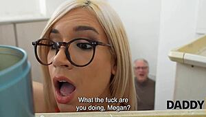 Hey young blonde's shaved pussy tempts old uncle in cuckold watch session