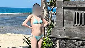 Blue Bikini Clings to Japanese Student's Tiny Tits and Slim Waist