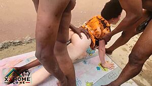 Two Broke Dudes Pound Horny Albino Chick’s Pussy Outdoor for Quick Cash