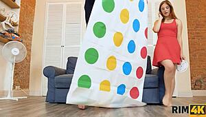 rim4k guy starts with twister but ends up fucking the shaved redhead girlfriend better