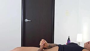 stepdaughter catches stepdad stroking and gets her tight pussy creampied hard