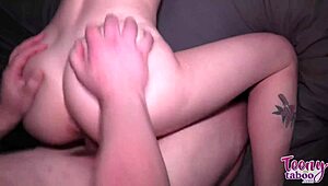 old neighbor seth brogan pumps kitty lynn's shaved pussy lips then creampies her quick