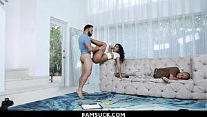 stepdaughter flashes tight pussy at innocent stepdad for attention