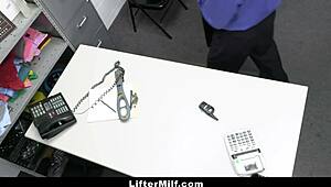 Security officer catches burglar milf hiding necklace in pussy and punishes her hard