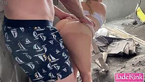 this exhibitionist couple flashes panties then gets bound for rough outdoor creampie domination