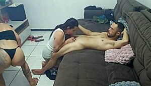 wife begs hubby to film her messing around with her hot friend... his boner says it all 😏🔥