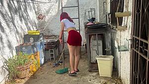 Stepdaughter's Skirt-Clad Ass In Patio Drives Me Wild!